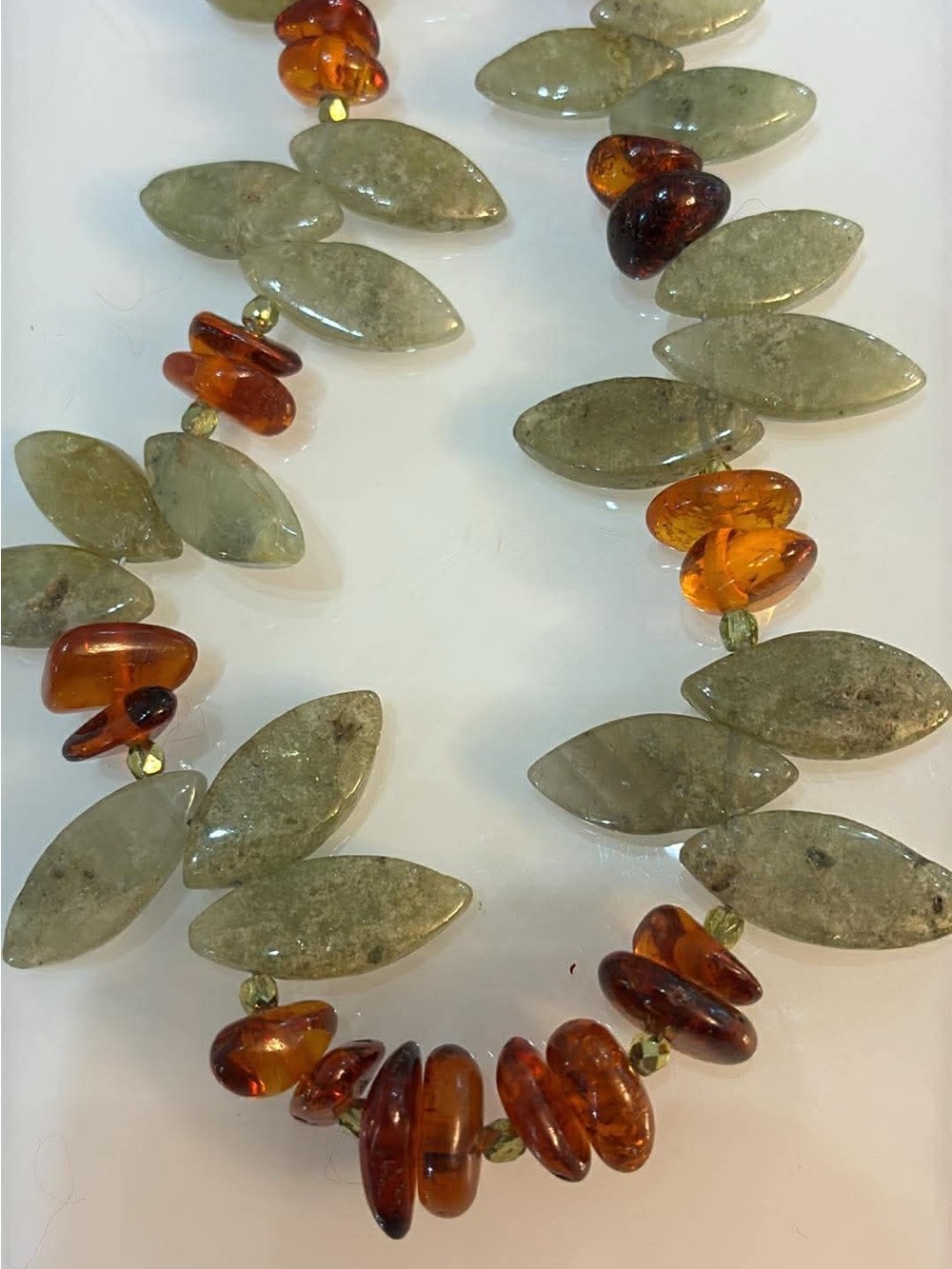 Green Stone and Amber Bead Statement Necklace - Women Jewelry